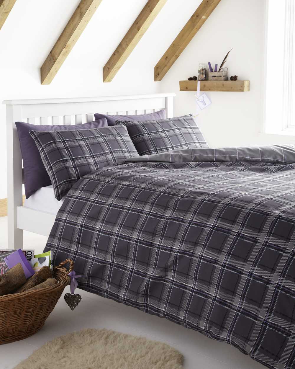 Red Blue Grey Checked Duvet Cover Sets Bedding Tartan Bed Sets eBay