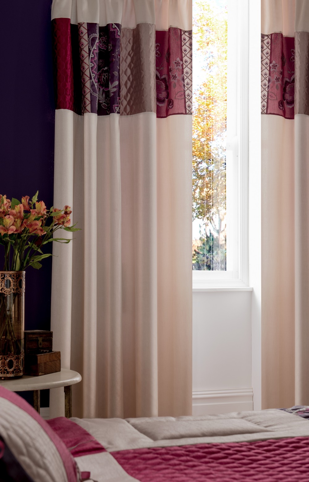 Purple Plum Pink Cream Beige Embroidered Duvet Covers, Curtains, Cushion Covers - Picture 5 of 13