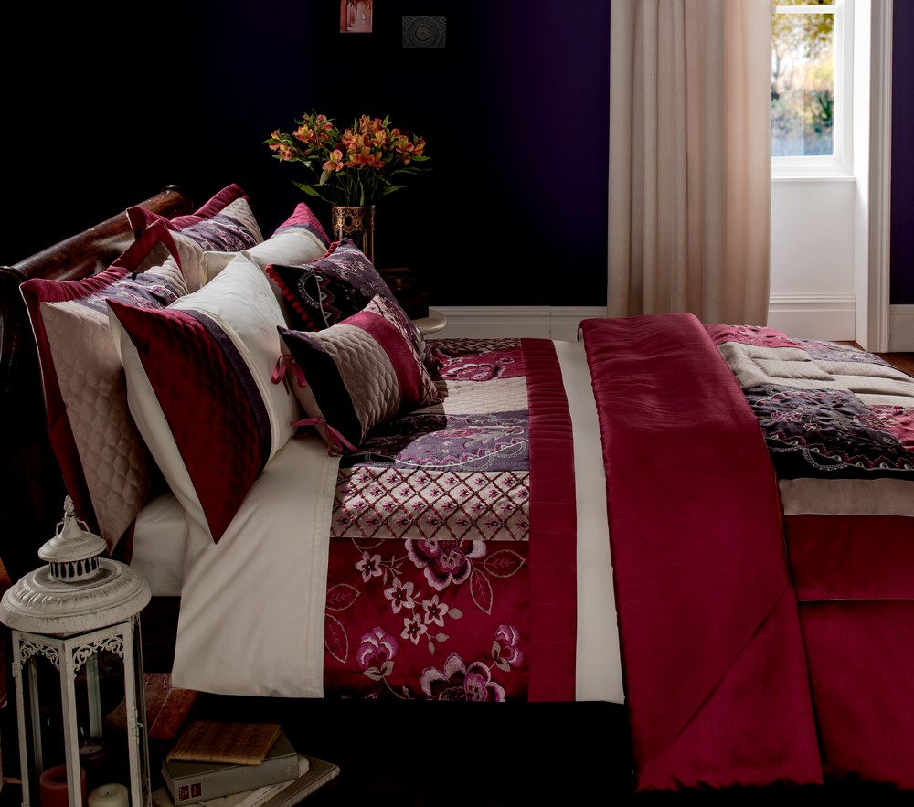 Purple Plum Pink Cream Beige Embroidered Duvet Covers, Curtains, Cushion Covers