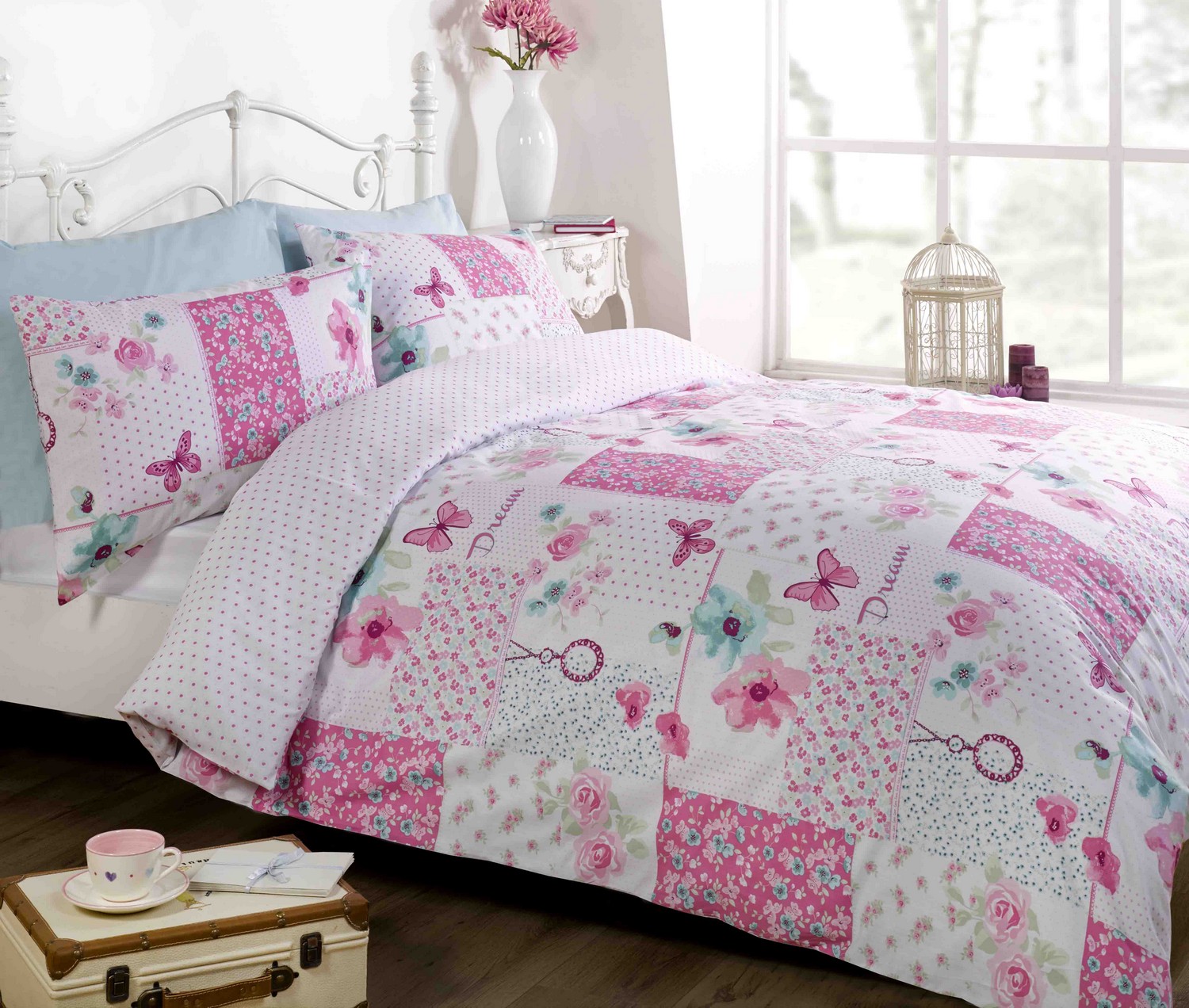 Pink Duvet Quilt Cover Bedding Bed Set Single Double King Shabby Chic