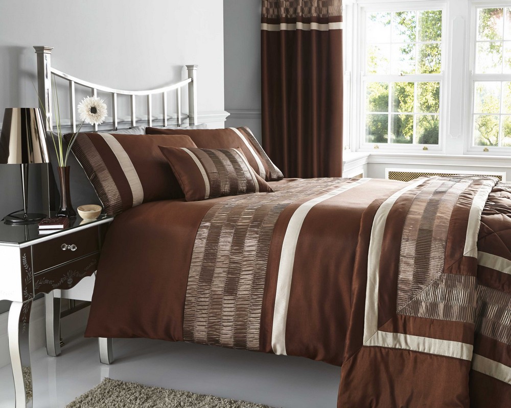 Brown Faux Silk Duvet Quilt Cover Bed Set Throw Cushion REDUCED TO CLEAR New