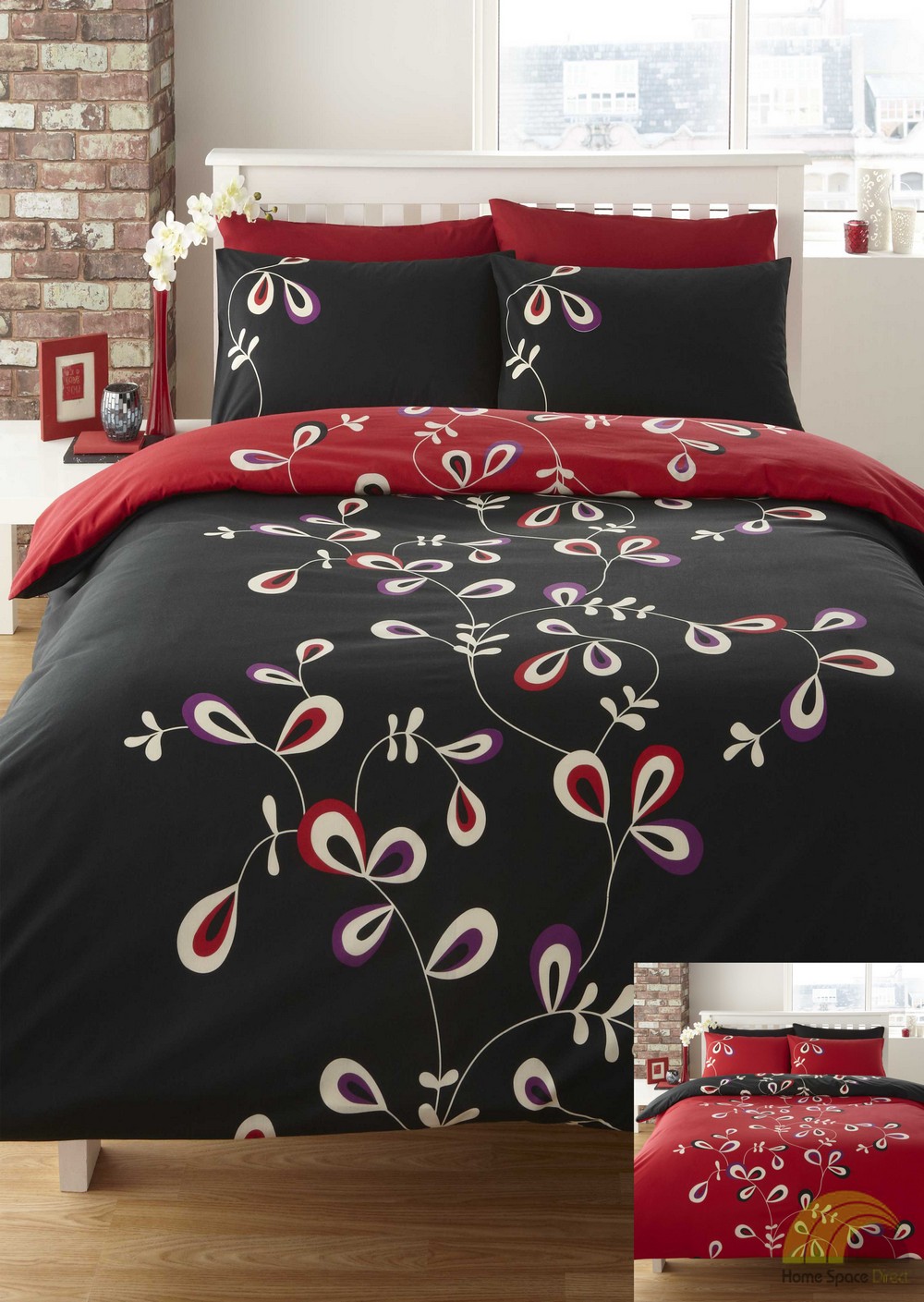 Black Floral Duvet Quilt Cover Bed Set Bedding Double King & Super King