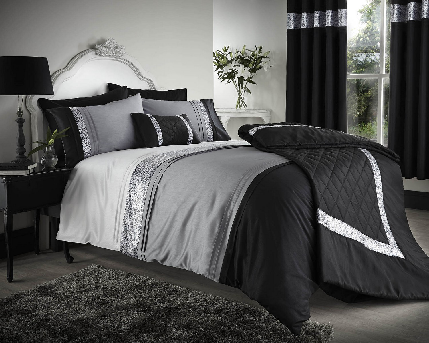 Black Grey Silver Duvet Covers Bedding Bed Set Double King Or